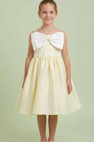 صورة فستان سهرة ليموني مع فينكه كبيره في الصدر